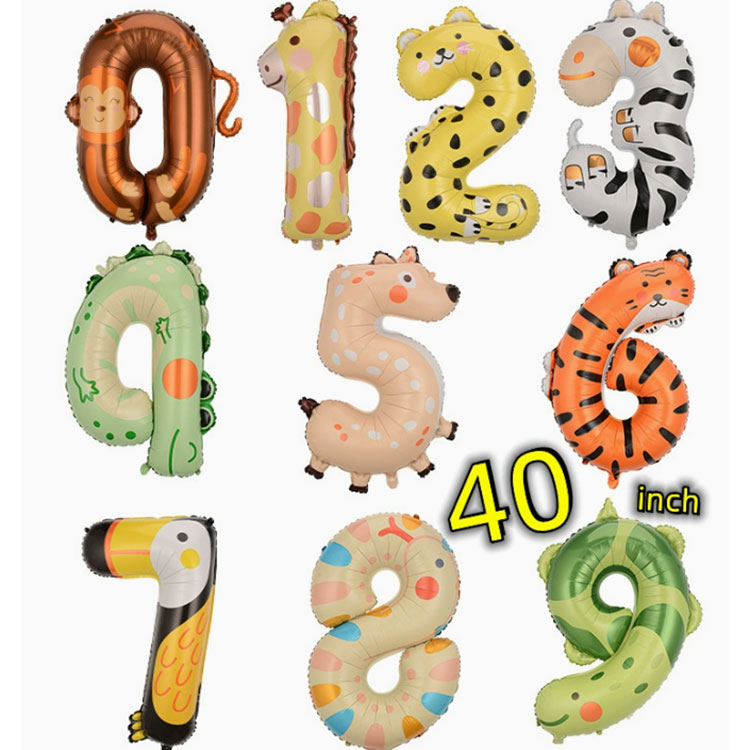 40 Inch Animal Number Foil Balloons