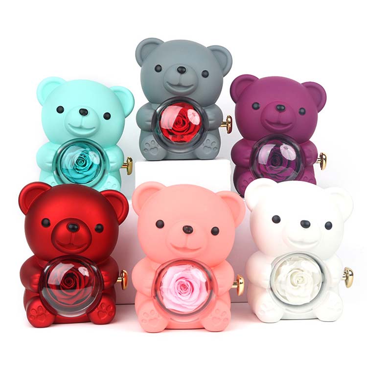 Hug Bear Rotating Preserved Rose Jewelry Box