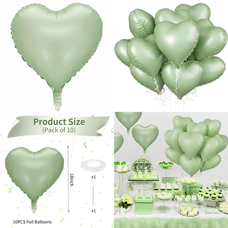 Green heart shaped balloons