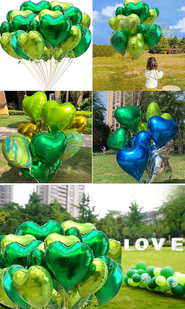 Green heart shaped balloons
