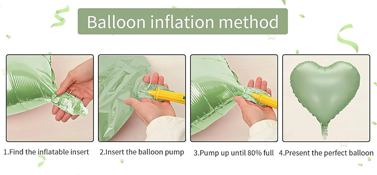Green heart shaped balloons inflation method