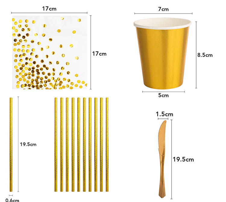 gold foil party paper plate set