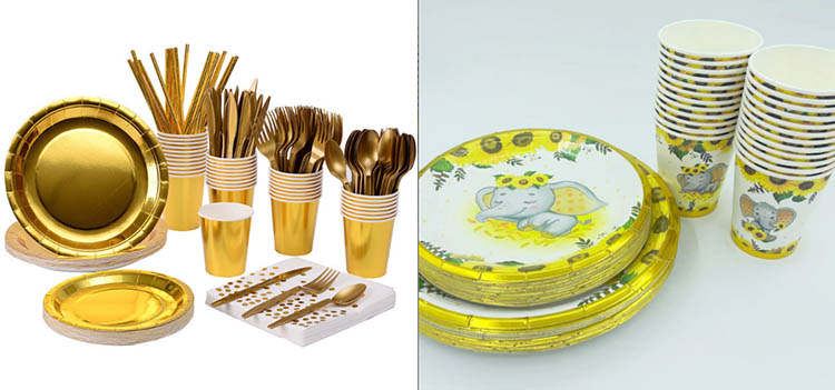 gold foil party paper plate set
