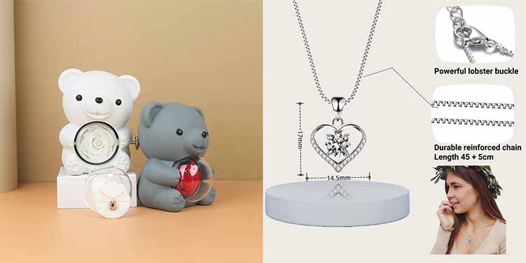 Hug bear rotating preserved rose jewelry box