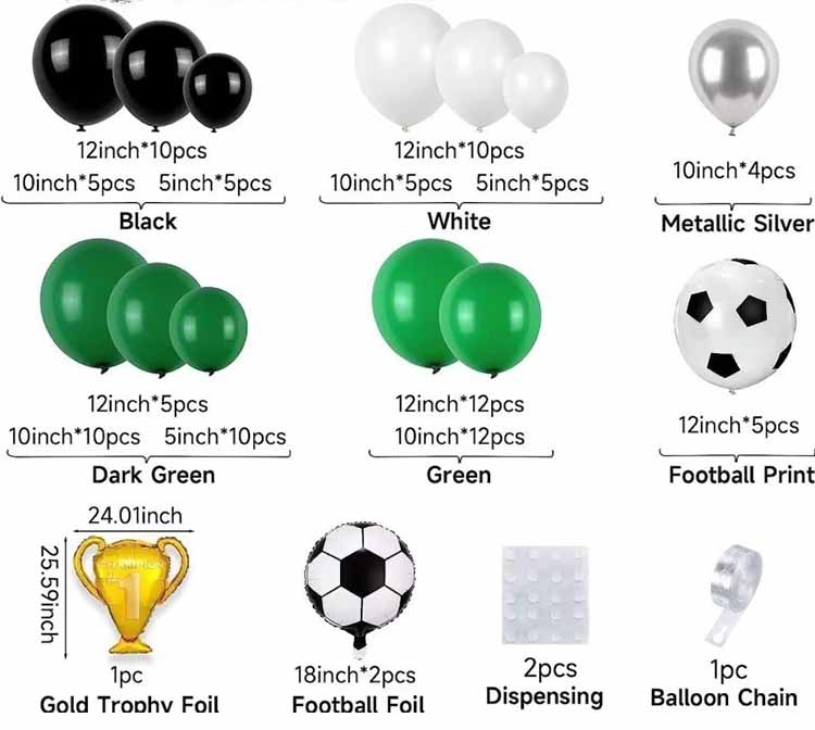Football Themed Balloon Arch Kits Package Contents
